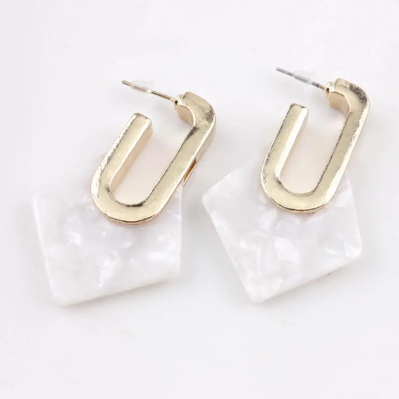 ZWPON Fashion Geometric Acetate Rhombus Hoop Earrings Women Chunky Pendientes Designer Jewelry Wholesale | Украшения и аксессуары