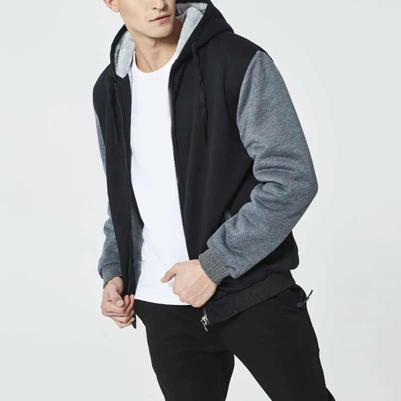 Мужская Флисовая парка FAISIENS утепленная черная/серая с капюшоном и вставками