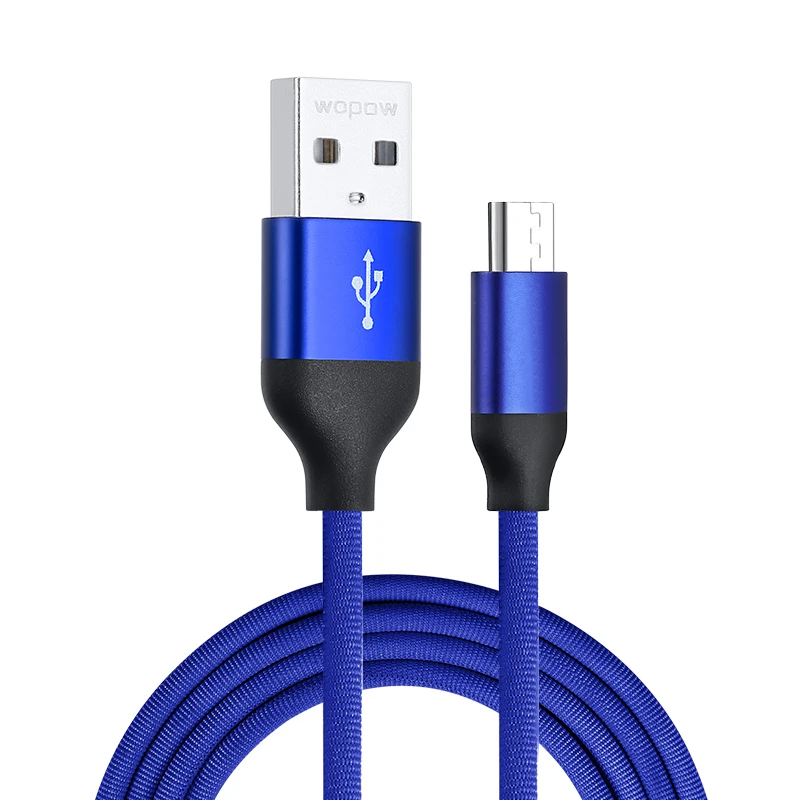 Blue WOPOW Micro USB кабель 2.1A быстрая Синхронизация данных зарядный кабель для samsung huawei Xiaomi LG 2 m Andriod Micro Usb кабели для мобильных телефонов - Цвет: Blue