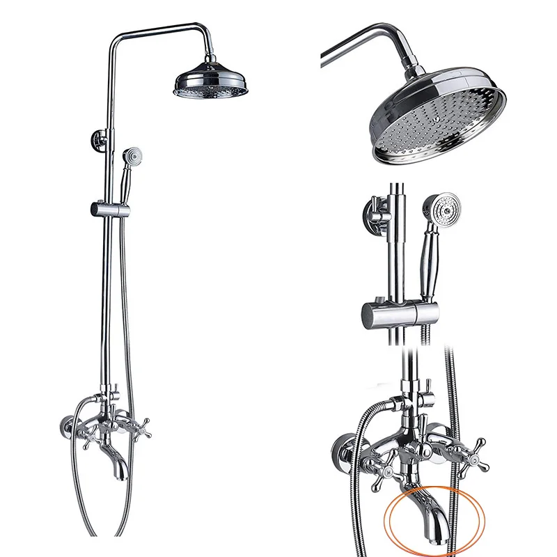 Chrome Shower Set C Настенный смеситель для душа, 8 дюймов, латунная душевая головка, смеситель для ванной комнаты, двойная ручка, хромированный смеситель для душа - Цвет: Chrome Shower Set C