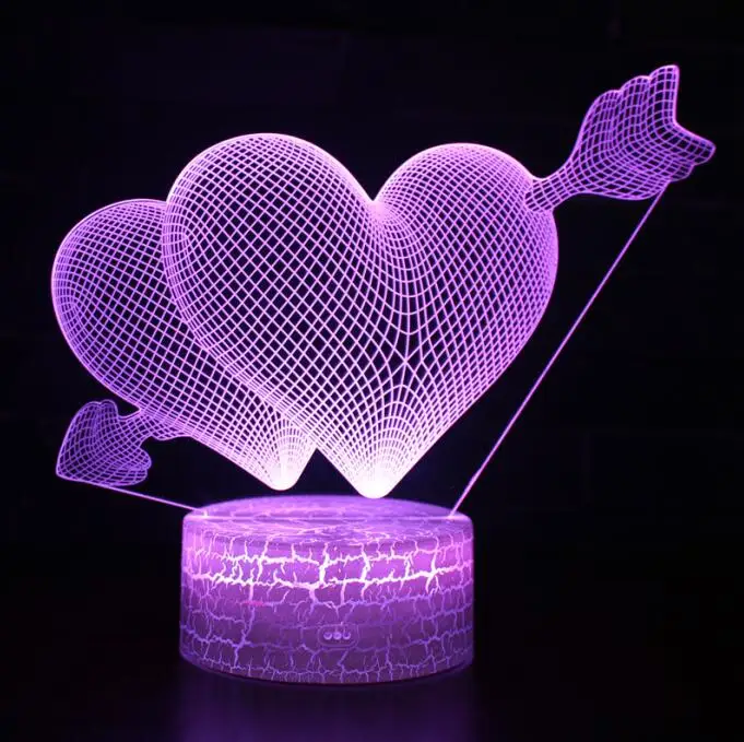 Heart 2 Сердце, я люблю тебя Красочный светодиодные 3D визуальный ночник Abajur творческий настольные светильники Новинка Иллюзия настольная лампа любовника Валентина подарок - Испускаемый цвет: Heart 2