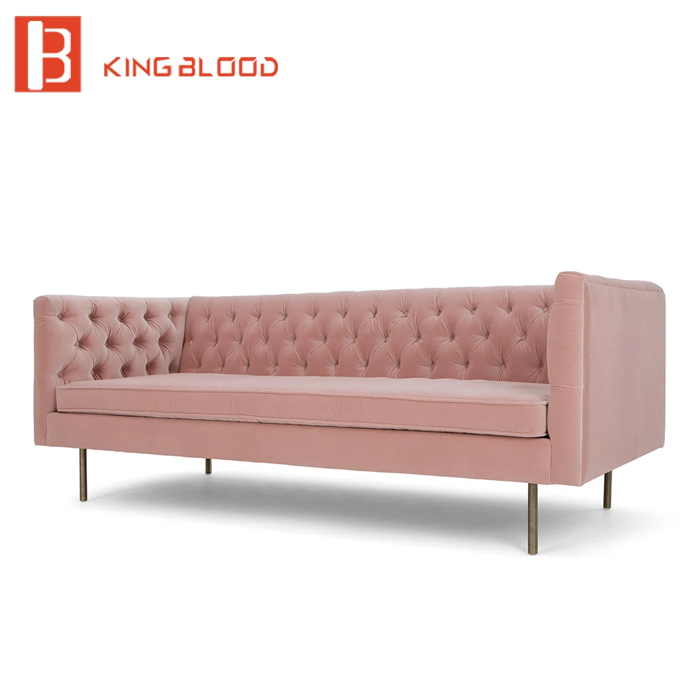 

modern pink velvet fabric 3 seat couch living room sofa set design furniture