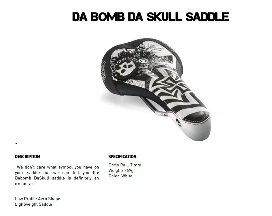 Велосипедное седло DaBomb ZAP/DA SKULL 2 0 детали для велосипеда|Седло велосипеда| |