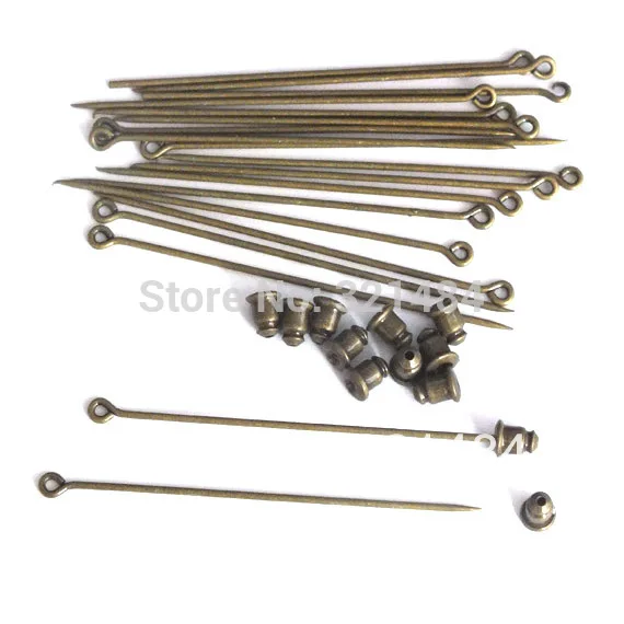 wholesale 200piece/lot 60mm antique bronze sharp tip brooches diy safety pins with stopper set
