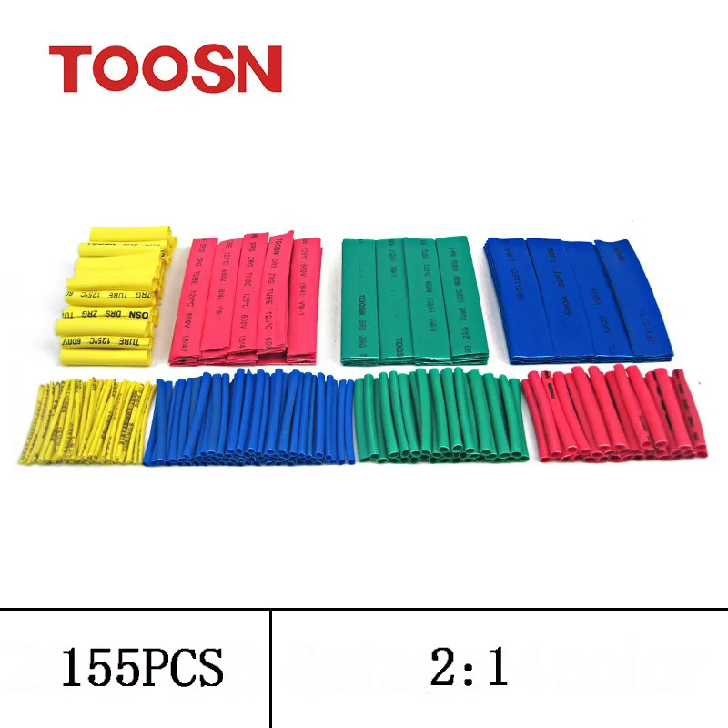 

LDDQ 155pcs Hot shrink tube shrink seven color environment friendly Shrinkage ratio 2:1 heat shrink tubing applied to data cable