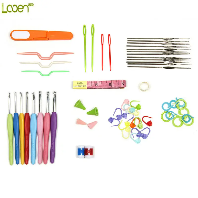 Looen 61 намоток Mix вязальные крючки разных размеров иголки, Швы Вязание Craft чехол вязание крючком в чехол пряжа для вязания крючком, крючки, станок для Для женщин подарок