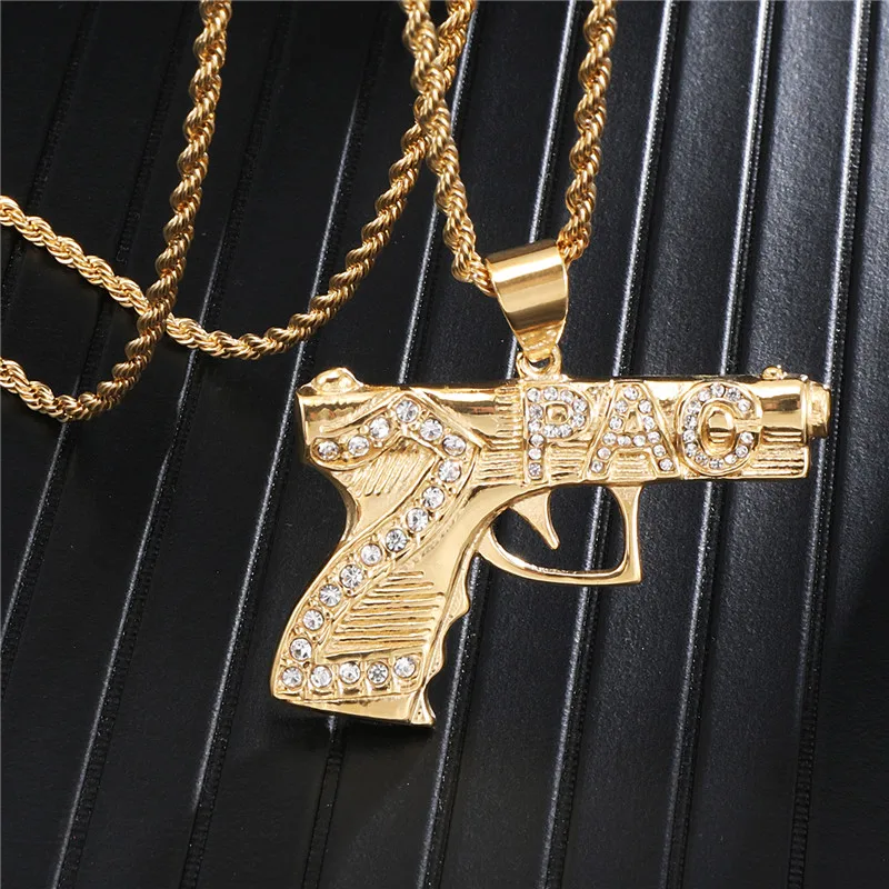 Крутое ожерелье в форме пистолета стиле хип хоп 2 PAC мужские ожерелья из