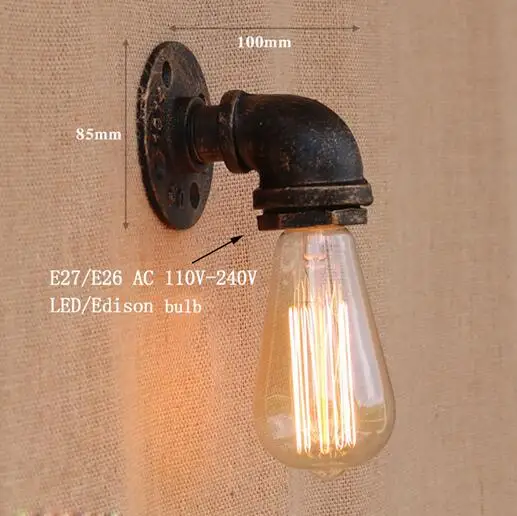 

Steam punk Loft Industrial iron rust Water pipe retro wall lamp Vintage E27 sconce lights for living room bedroom restaurant bar