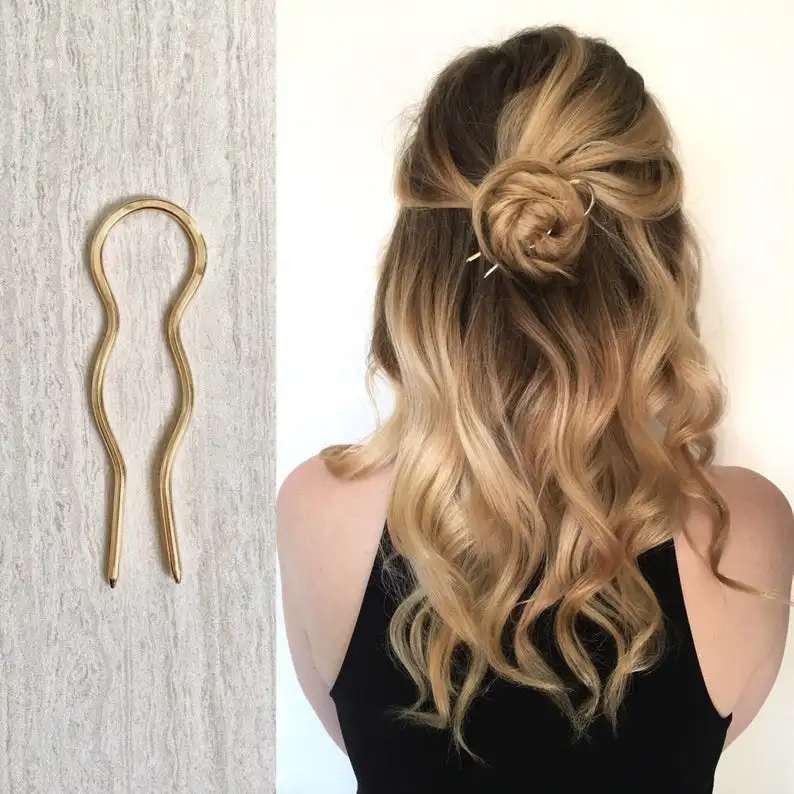 Женские маленькие медные заколки для волос держатель золотого цвета вилка