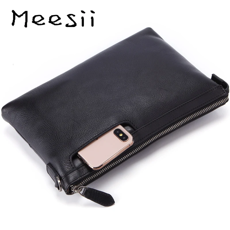 Мужские кожаные сумки Meesii черные повседневные на молнии для деловых мужчин