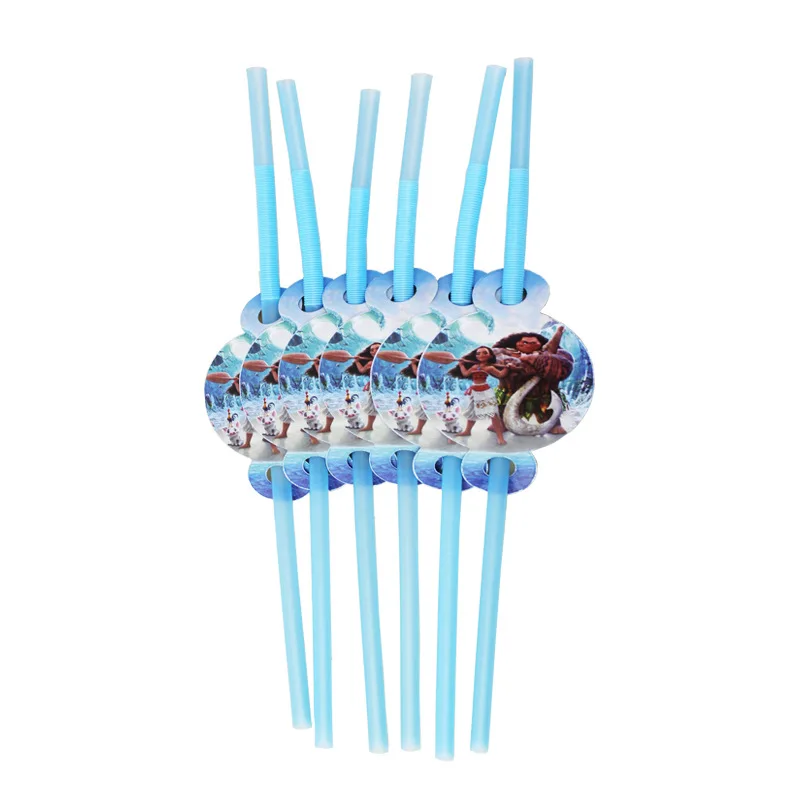 straws X6 Moana бумажные тарелки чашка, вилка ложка приглашение Tablecover торт Топпер сумка коробка шар праздник для вечеринки, дня рождения фестиваль подарки - Цвет: straws X6