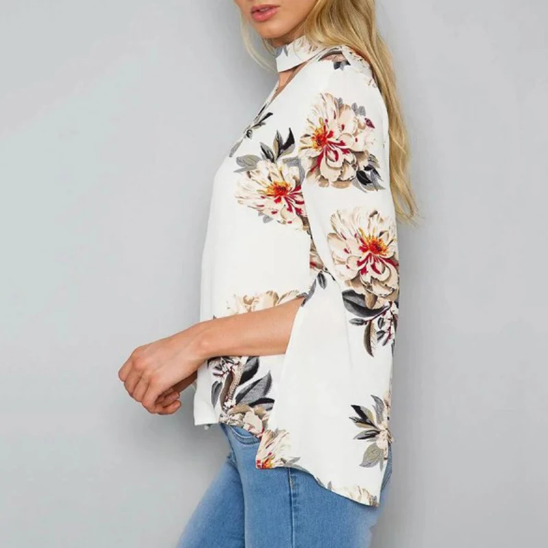 

Women's Floral Long Sleeve Shirt Ladies V Neck Loose Casual Blouse Tops T-shirt