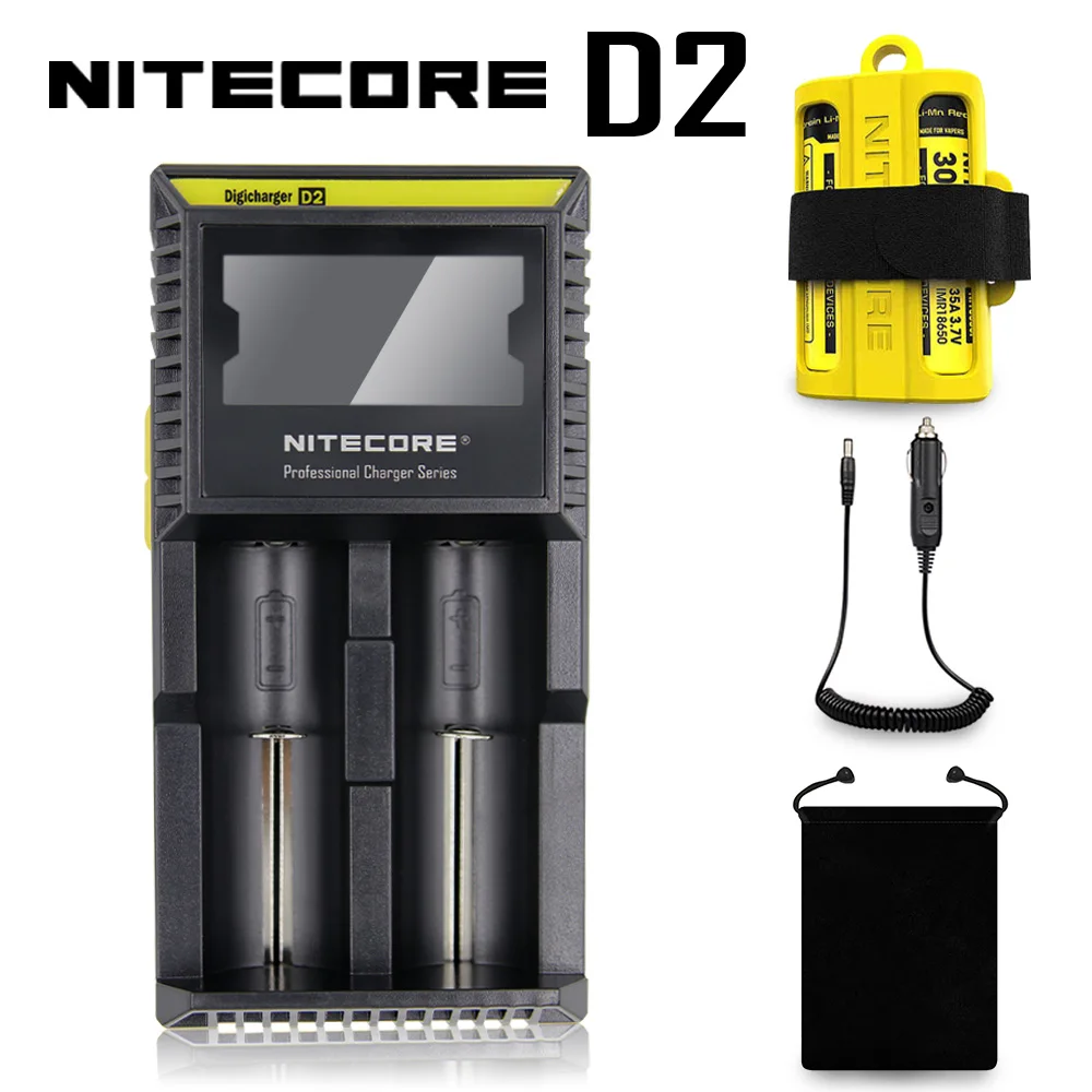 D2 Bag Car NBM40 Оригинальное зарядное устройство Nitecore D4 D2 Digi, интеллектуальная ЖК-схема, глобальная страховка, литий-ионный аккумулятор 18650 14500 16340 26650, зарядное устройство - Цвет: D2 Bag Car NBM40