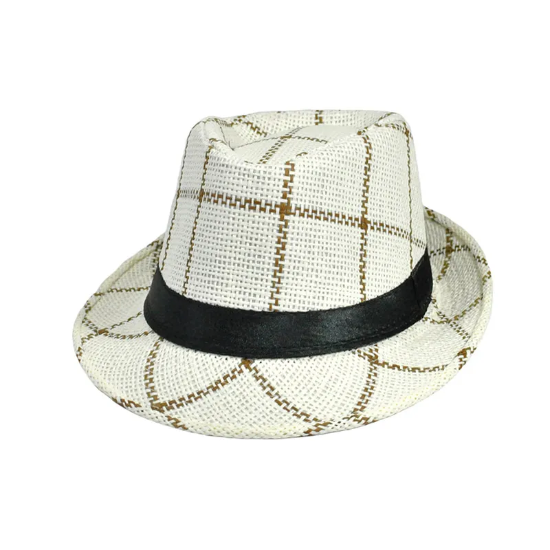 2017 Новая Мода Мужчины Женщины Полосой Fedoras шляпа Джентльмен Плед Cap Beach Sun Соломы