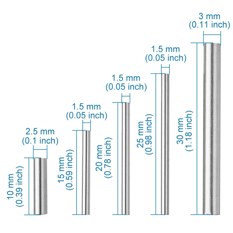 

500pcs/Set 304 Stainless Steel Tube Beads for jewelry making, Stainless Steel Color 10~30x1.5~3mm, Hole: 1~2.7mm F80