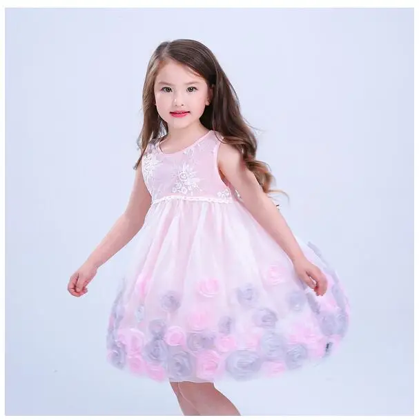 Girls Fashion Princess Dresses 2017 Summer Sleeveless Rose Flowers Gowns Kids Vest tutu Dress CHildren's Birthday Formal | Детская