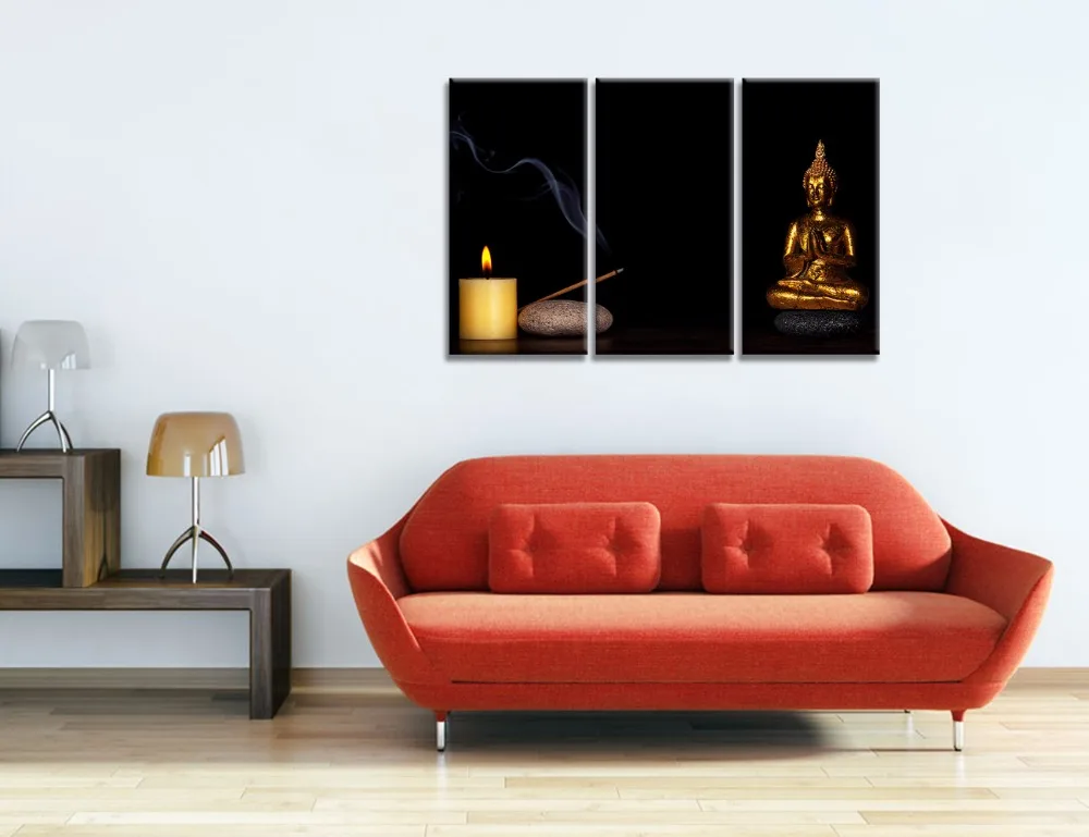 Visual Art Decor Golden Seated Buddha Picture for Home Wall Decoration Zen Canvas Prints Unframed(12&quotx24&quotx3/30cmx60cmx3) | Дом и сад