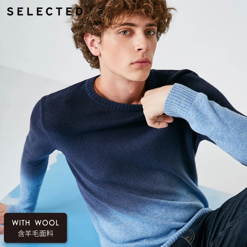 SELECTED Men's Sweater Pure Wool Autumn Knit Gradual Change Business Casual Pullovers S 418425508 Мужская одежда