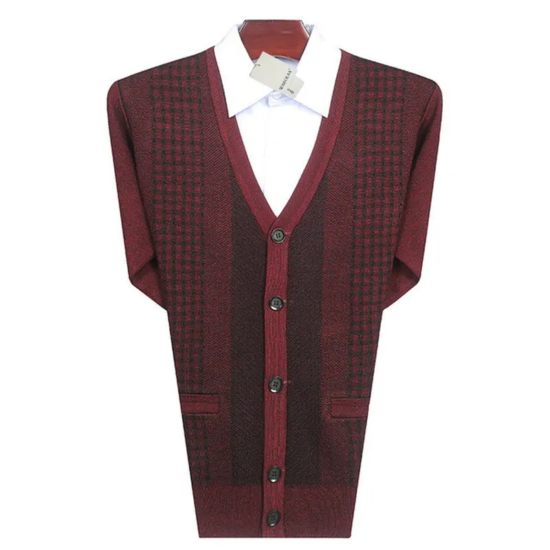 zaohong Sweater man WAEOLSA мужской деловой Повседневный Кардиган свитер мужской кашемировый вязаный Топ Мужской Argyle кардиганы мужское Трикотажное изделие с вырезом в форме буквы V мужские кардиганы - Цвет: zaohong Sweater man