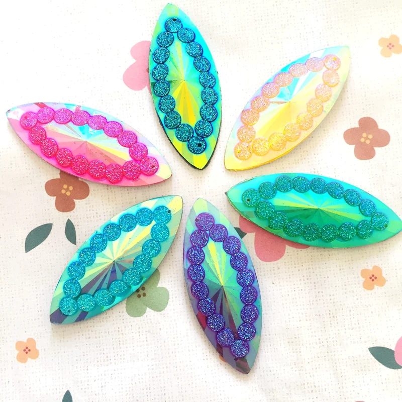 New 50mm*20mm large horse eye plated AB 2 hole resin drill hand sewing women's wear diamond resins button 40pcs/lot-A26*5 | Дом и сад