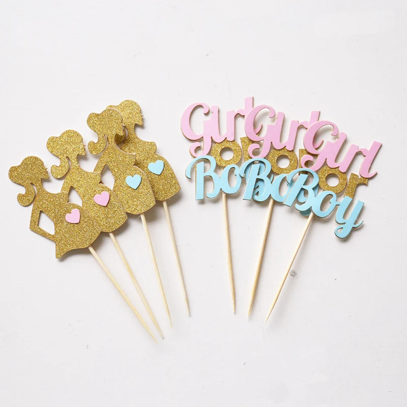 

glitter gold Gender Reveal Cupcake Toppers,Pink or Blue baby shower pregrant announcement Birthday cupcake toppers glitter