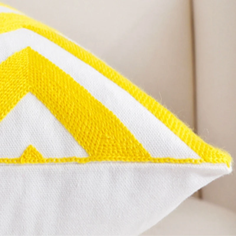 Нордическая вышивка наволочка Геометрическая желтая белая полосатая диванная