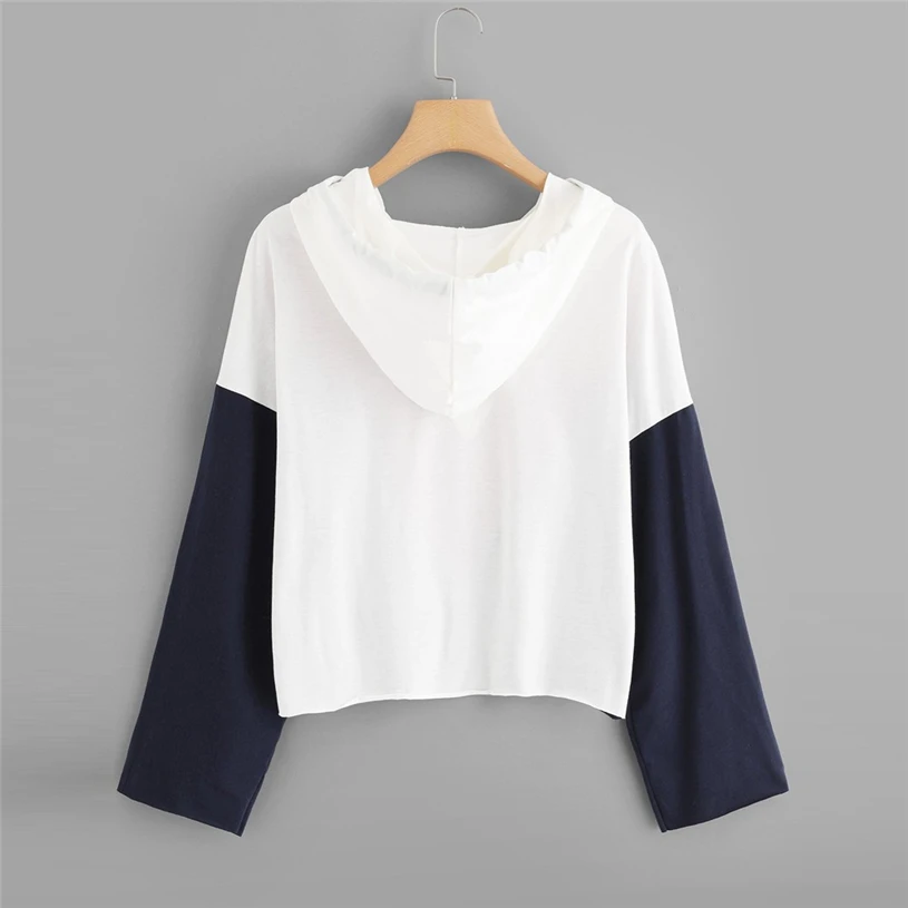 Для женщин с длинным рукавом Colorblock poleras де mujer moda vetement 2018 капюшоном в полоску
