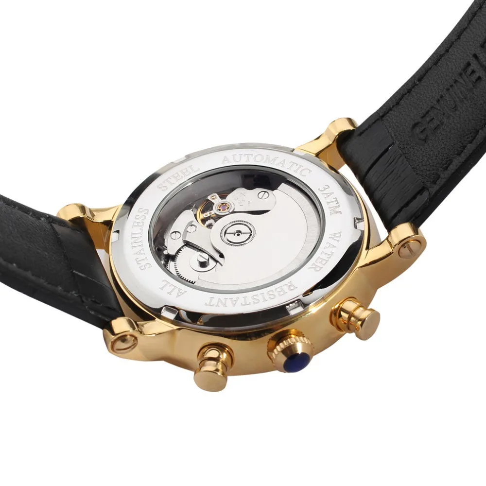 Stainless Steel Case Gold Color Bezel Genuine Leather Month Day Week Function relogio automatico masculino watch /FSG9407M3G2 | Наручные