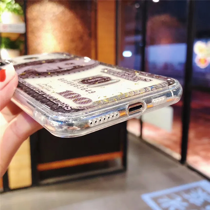 Золотой фольги чехол для iphone 7 XR XS MAX Чехол Мягкий ТПУ задняя крышка 6 S 8 Plus X доллар