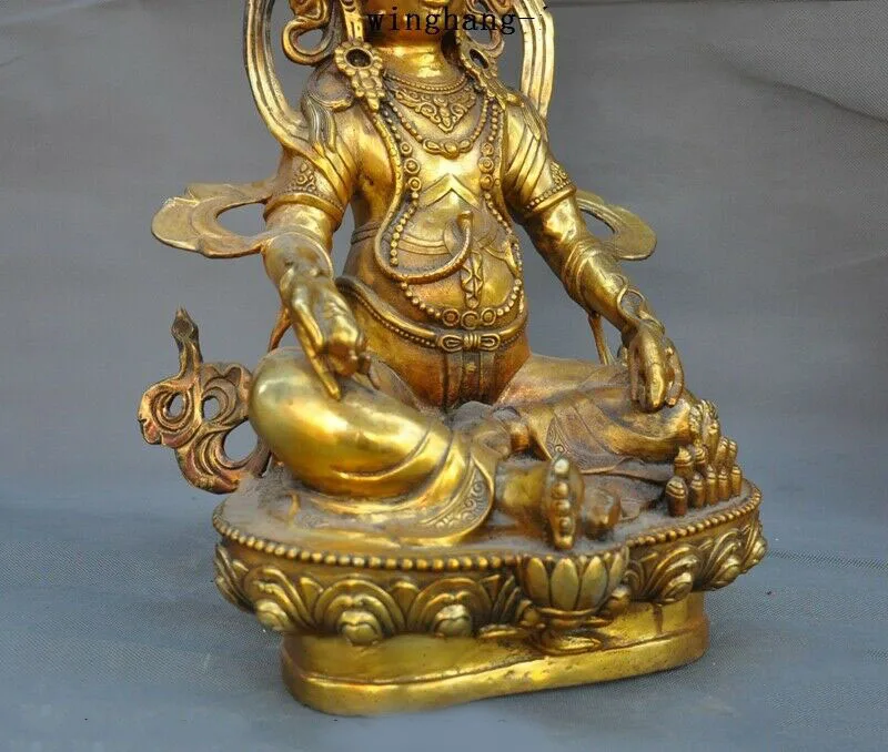 

wedding decoration 18"Tibetan Buddhism Bronze Gilt wealth God Yellow Jambhala Mammon Buddha statue