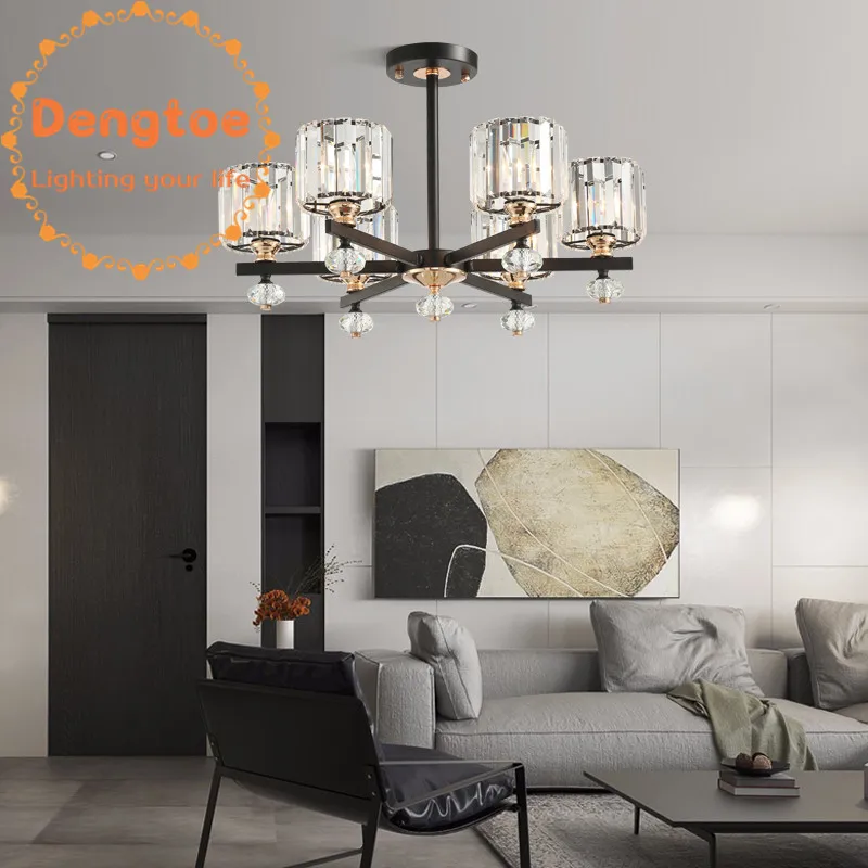 Crystal Chandelier for Living Room Dining Study Bedroom Modern Ceiling Pendant Lamp Black Iron frame | Лампы и освещение