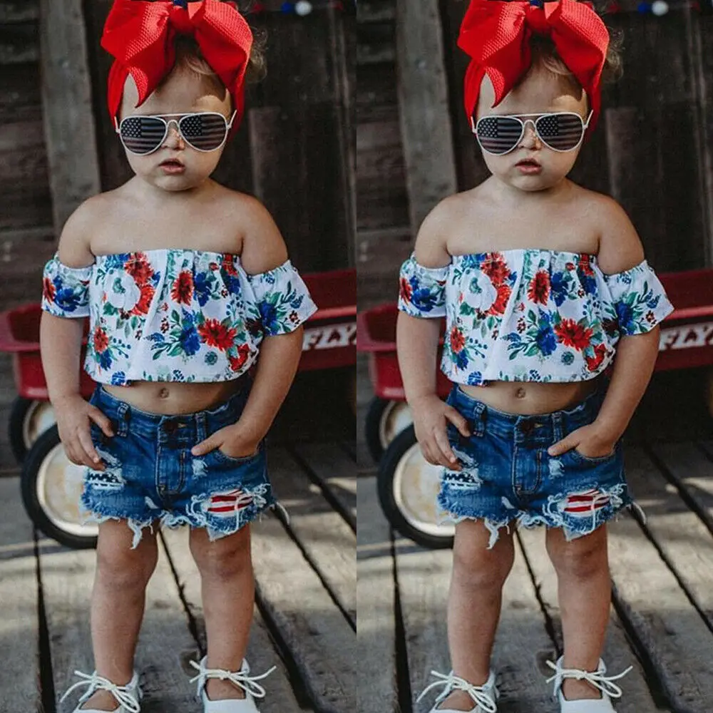 Летняя одежда для маленьких девочек комплект из 2 предметов топы с открытыми