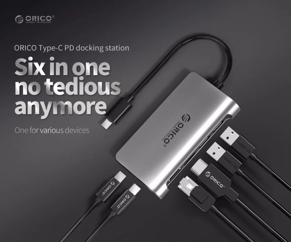 ORICO usb хаб из алюминиевого сплава Type C концентратор USB к HDMI совместимый/Type C/USB3.0 / RJ45
