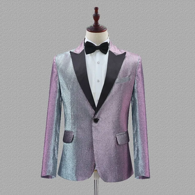 only jacket PYJTRL новые мужские изменить цвет Синий Золотой Фиолетовый Красный Slim Fit Блейзер Свадебные жениха выпускного вечера вечерние костюмы певцов - Цвет: only jacket