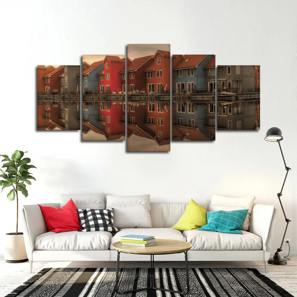 

Decor Room Home Wall Art Frame 5 Pieces Retro House Landscape Pictures Poster Modular Canvas Paintings HD Prints Modern Artworks