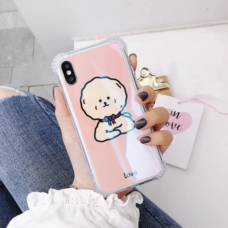 EVANKALX 4 angle Anti-knock Case for iPhone 7 X Blue light Dog Back Cover Phone Cases For 6 6S 8Plus |