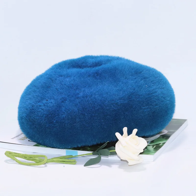 BLUE VISROVER, новые зимние однотонные шерстяные дизайнерские кепки Bonias, береты для женщин, кашемировые береты для девочек, Повседневная Кепка высокого качества - Цвет: BLUE