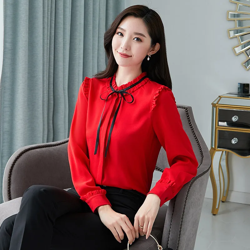 Женская шифоновая блузка с длинным рукавом большие размеры L 5XL (обхват груди 130