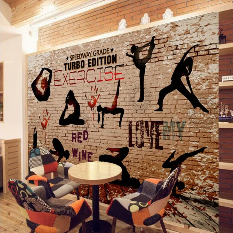 Пользовательские фото обои 3D для спортзала Йоги Спортивные силуэты фоновые
