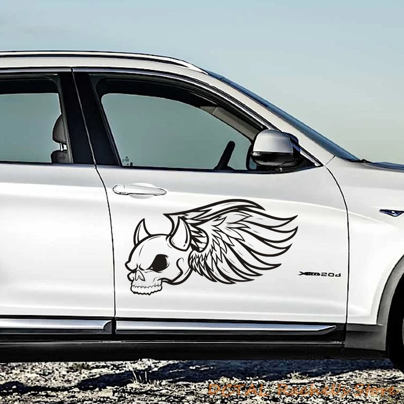 

Skull Wings Horn Car Sticker Demon Decal Fuel Tank Cover Door Window Trunk Motorcycle Helmet for Volkswagen VW Golf Polo SUV