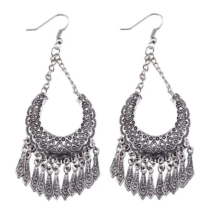 Женские винтажные серьги макси длинные висячие в стиле бохо с Луной и кисточками
