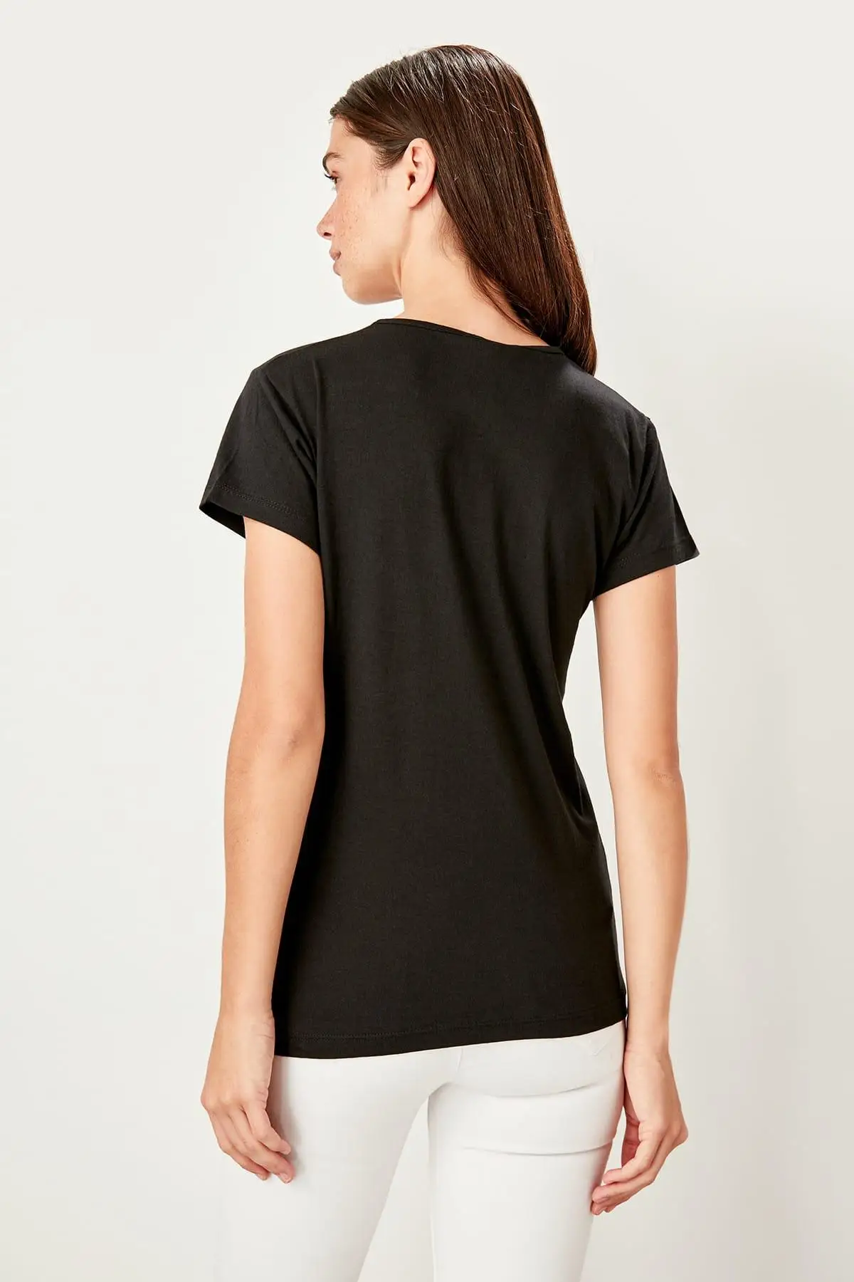 Trendyol черные Базовые Трикотажные футболки с принтом TWOSS19TS0453|Футболки| |