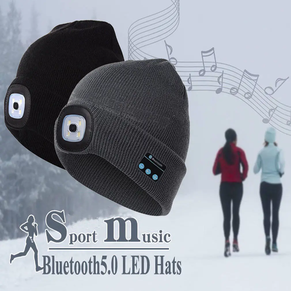 4Led светильник головная лампа Bluetooth наушники для воспроизведения музыки зарядка через usb теплая шапка для улицы Новинка