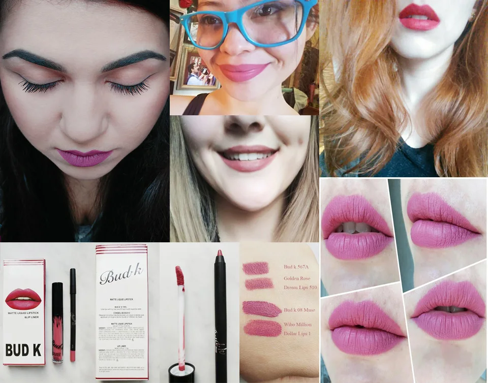 Бутон к 2018 матовая помада Матовая жидкая + карандаш для губ фиолетовый красный