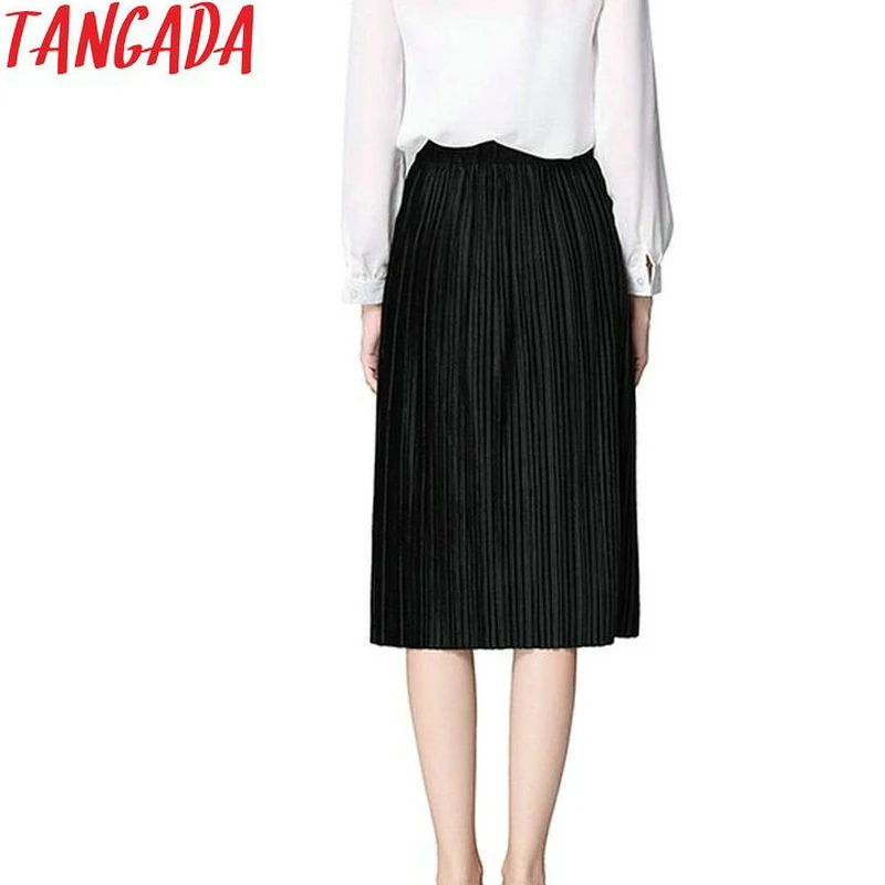 Tangada бархатная юбка плиссированная плиссе ниже колена коричневая черная миди в