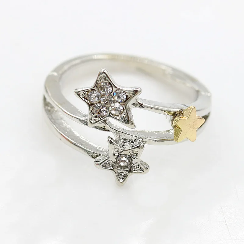 Новинка 2018 модные кольца серебряного цвета с хрустальными звездами открытые на