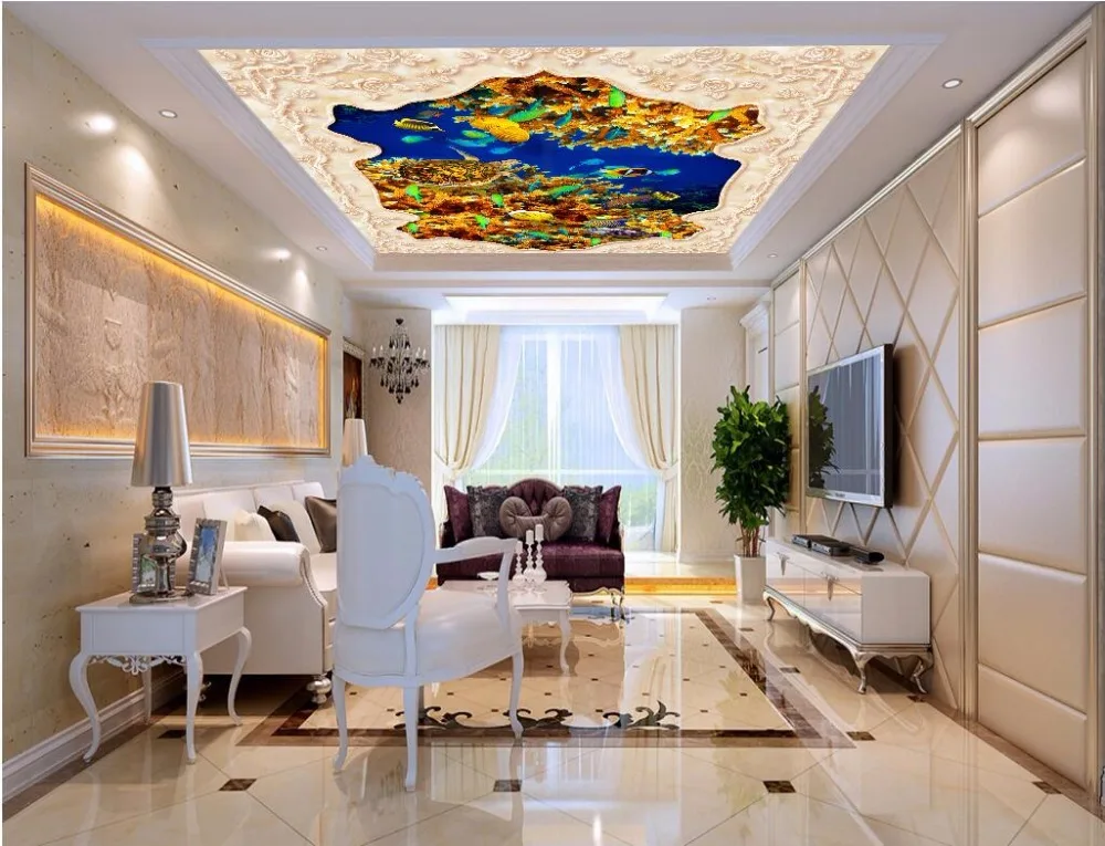 Фотообои на заказ объемные фрески потолок нетканые обои с изображением морского