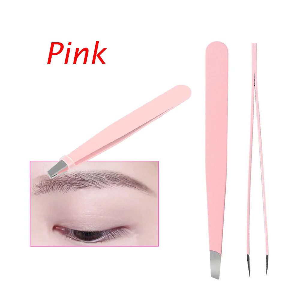 Pink 1 Набор пинцетов для бровей из нержавеющей стали для лица/вросших волос, шина для удаления волос, щипцы для бровей, Дорожный Чехол, инструменты - Color: Pink