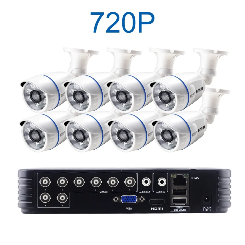 Черный Smar 8CH 1080N AHD DVR CCTV система 1.0MP/2.0MP ИК ночного видения наружная Водонепроницаемая камера Домашняя безопасность комплект видеонаблюдения - Цвет: Черный
