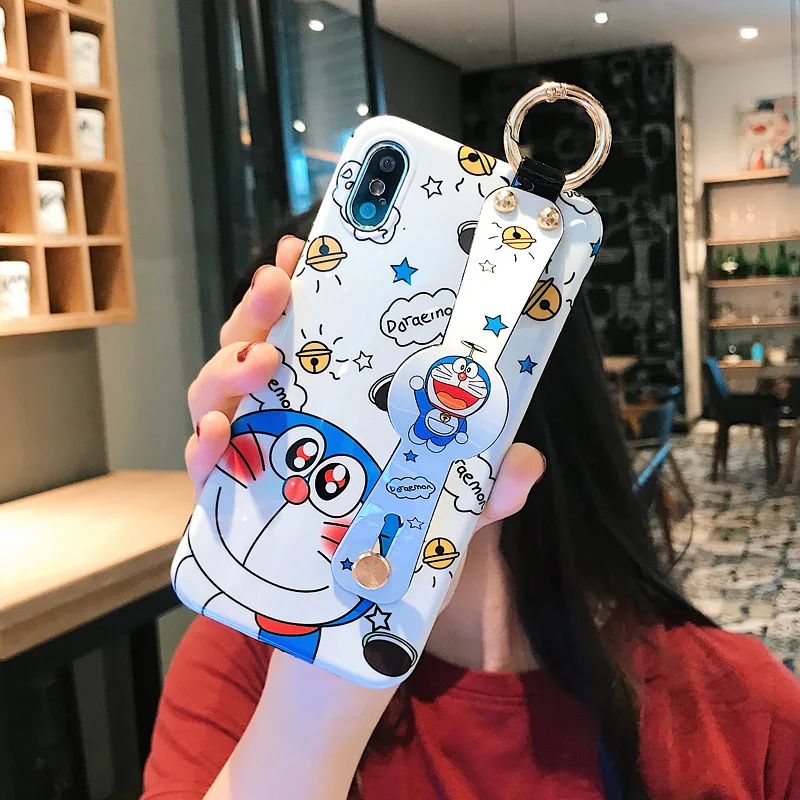Мягкий чехол из ТПУ с ремешком на запястье для iphone XS max милый Doraemon 8 plus 7 6 S p X XR